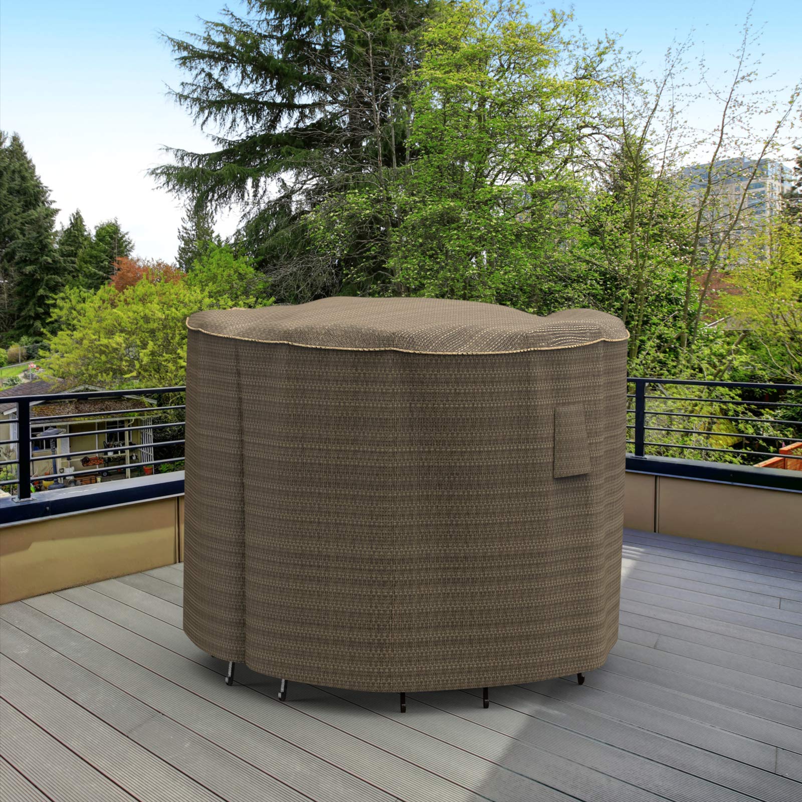 Budge StormBlock Hillside Patio Bar Table and Chairs Cover Premium, Outdoor, Waterproof, Medium, Black and Tan Weave - Image 10