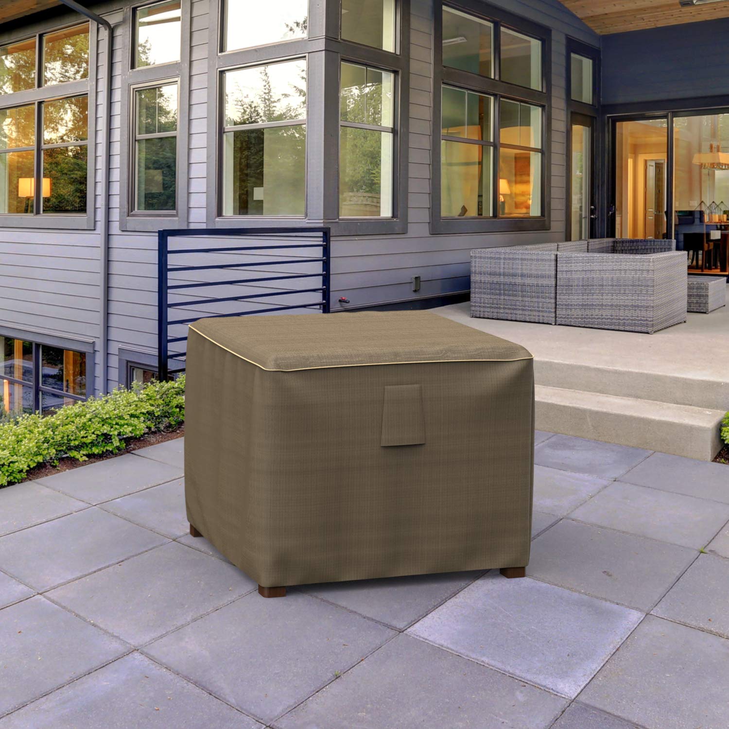 Budge StormBlock Hillside Square Patio Table/Ottoman Cover Premium, Outdoor, Waterproof, Small, Black and Tan Weave - Image 10